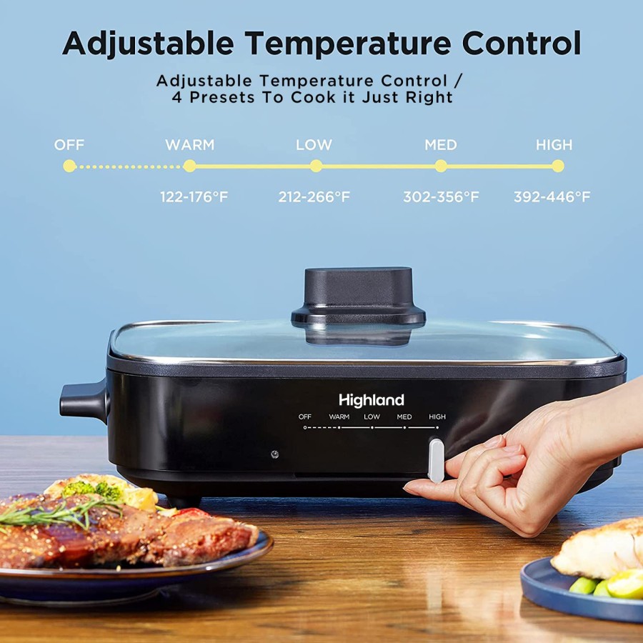 Indoor Grills, Skillets & Waffle Makers * | Highland Indoor Grills, Skillets & Waffle Makers 12-In L X 8.66-In W 1300-Watt Non-Stick Electric Skillet