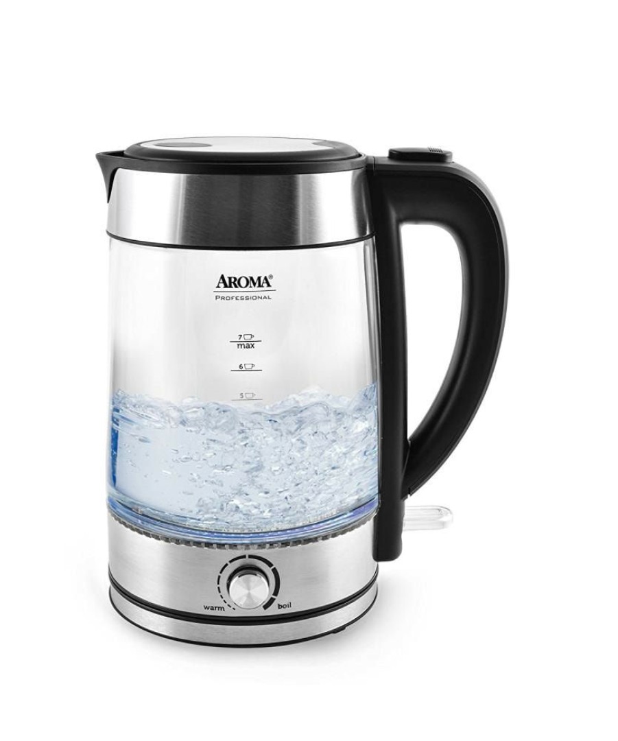 Espresso, Tea & Coffee Machines * | Aroma Espresso, Tea & Coffee Machines Glass 7-Cup Cordless Manual Electric Kettle